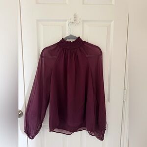 Joie Burgundy Sheer Blouse